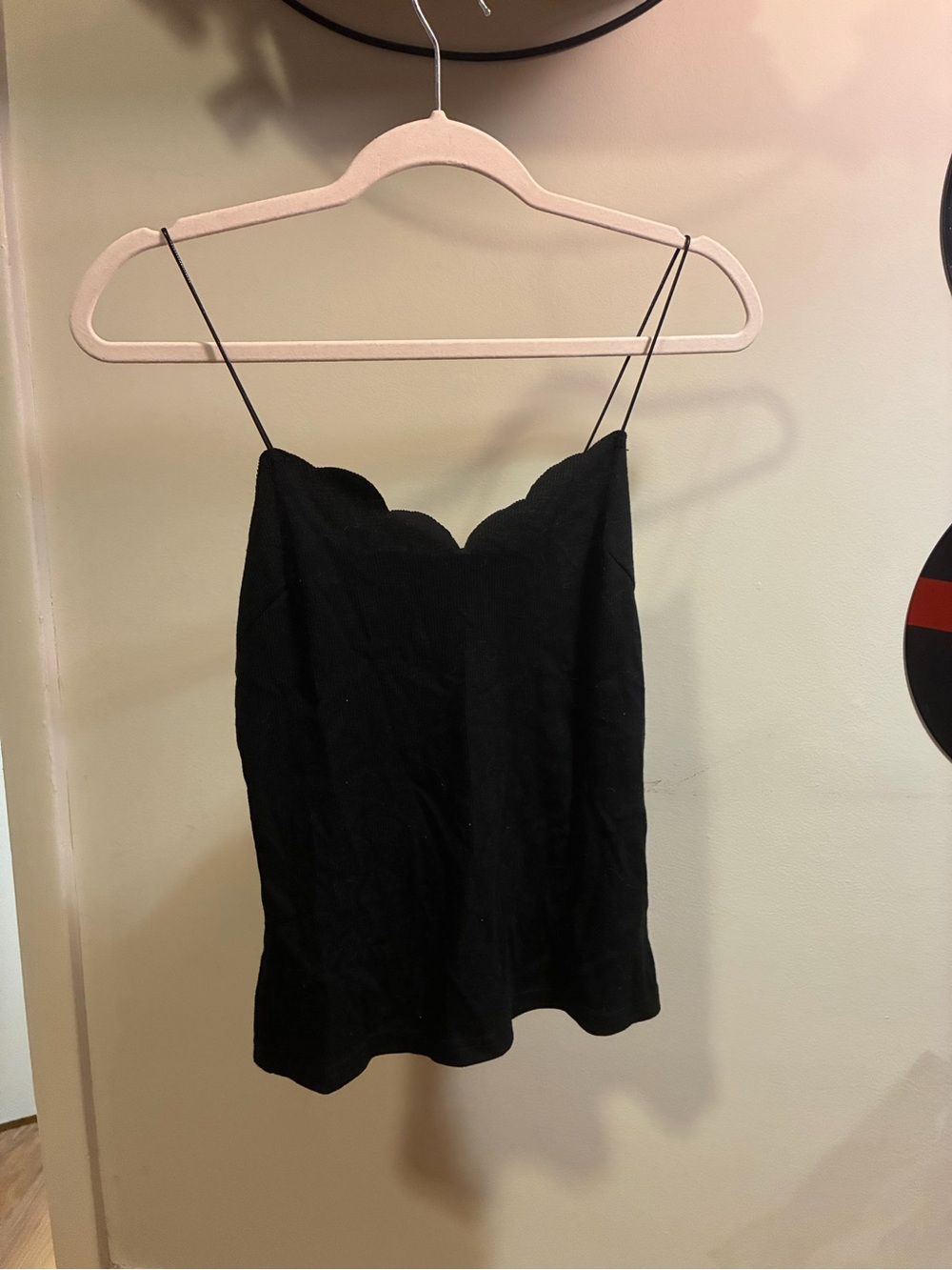 Black Scallop Neck Spaghetti Strap Tank Top